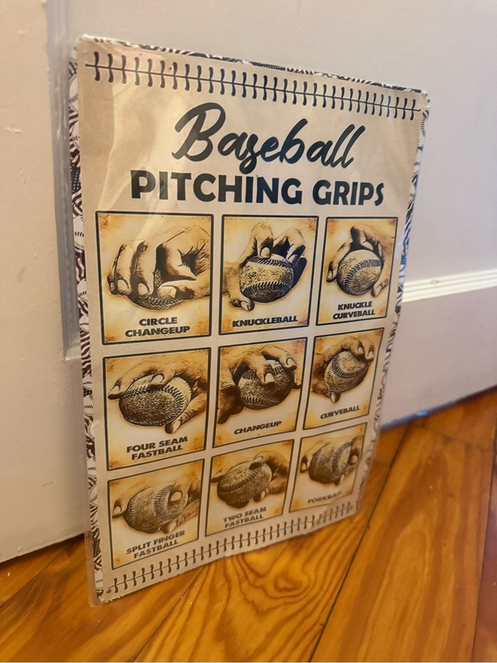 Baseball Pitching Grips Tin Wall Art - Vintage Style